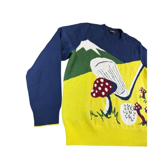 Bonobos XL Men’s Golf Mushroom Sweater Blue Yellow Wool Alpaca Blend Pullover - Picture 4 of 10